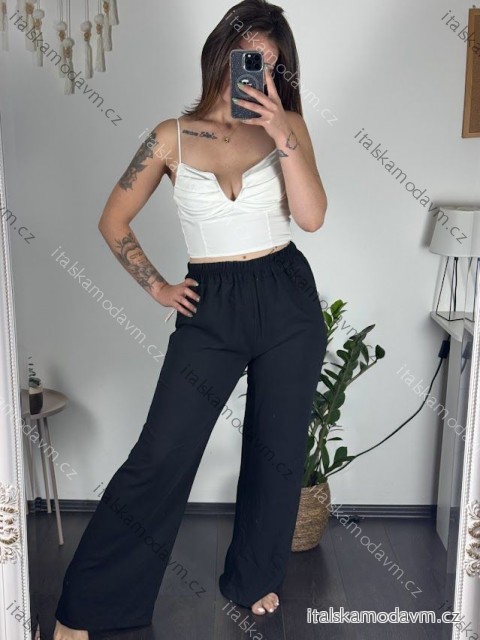 Kalhoty dlouhé letní dámské  (S/M/L ONE SIZE) ITALSKÁ MÓDA IMD23417/DUR M/L Černá