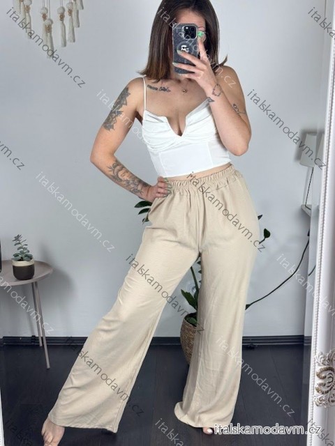 Kalhoty dlouhé letní dámské  (S/M/L ONE SIZE) ITALSKÁ MÓDA IMD23417/DUR béžová M/L