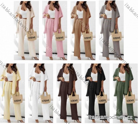 Souprava letní cardigan 3/4 dlouhý rukáv a kalhoty dlouhé dámské (XS/S/M ONE SIZE) ITALSKÁ MÓDA IMWB251559