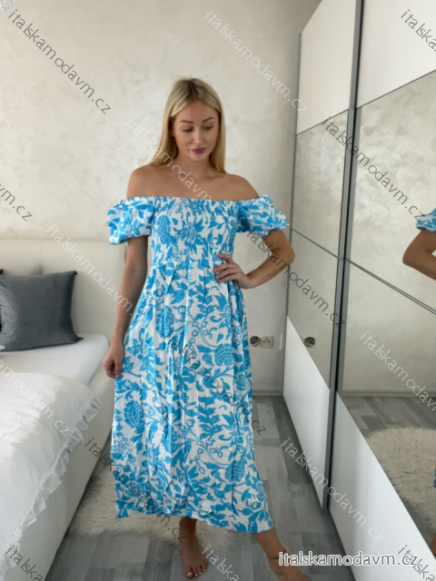 Šaty letné kvetinové carmen krátky rukáv dámske (M/L-XL/2XL) IMWGDB215105/DUR -   tyrkysová -   XL/2XL