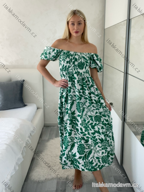 Šaty letní květinové carmen krátký rukáv dámské (M/L-XL/2XL) IMWGDB215105/DUR -   zelená -   XL/2XL