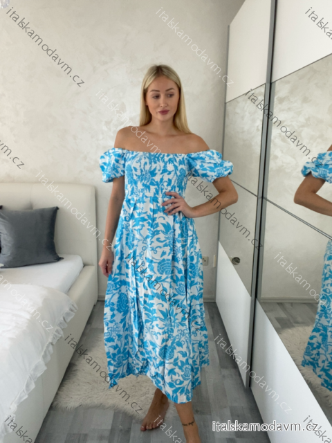 Šaty letní květinové carmen krátký rukáv dámské (M/L-XL/2XL) IMWGDB215105/DUR -   tyrkysová -   M/L