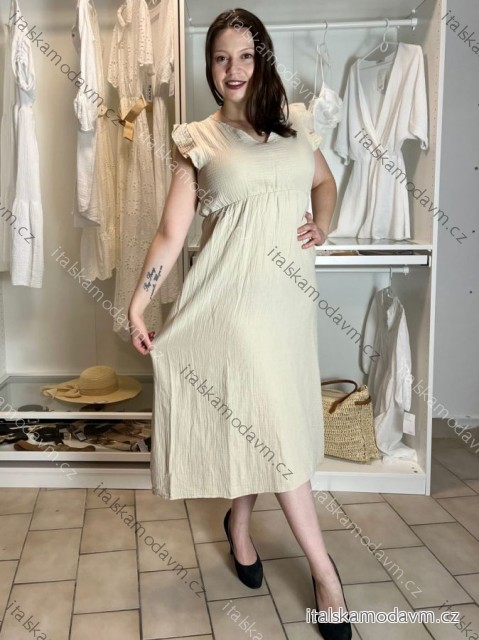 Šaty dlouhé letní mušelín krátký rukáv dámské JULIE (S/M/L ONE SIZE) ITALSKÁ MÓDA IMWB25894