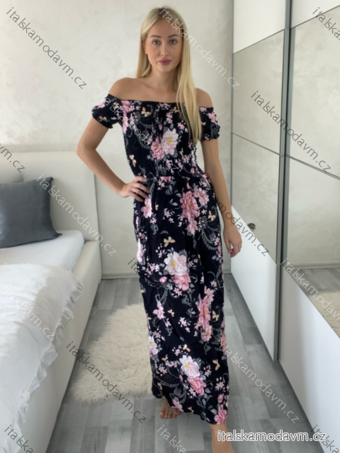 Šaty letné kvetinové carmen krátky rukáv dámske CARMEN (M/L-XL/2XL) IMWGDB2123/DUR -   čierna
 -   XL/2XL