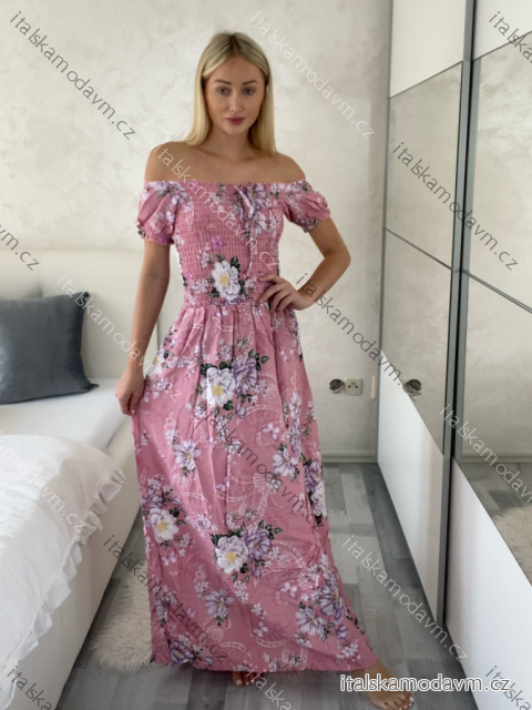 Šaty letní květinové carmen krátký rukáv dámské CARMEN (M/L-XL/2XL) IMWGDB2123/DUR -   růžová světlá -   XL/2XL