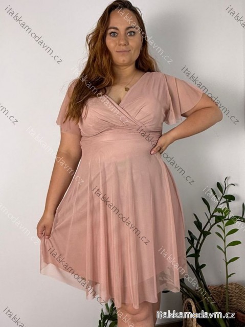 Šaty elegantné spoločenské krátky rukáv dámske (S/M/L/XL ONE SIZE) TALIANSKA MÓDA IMPSH2335891V/DR