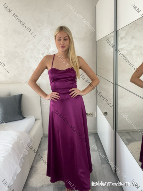 Šaty společenské dlouhé elegantní na ramínka šněrovací dámské ROSE (S/M ONE SIZE) ITALSKá MODA IM323013/DU -   růžová fuchsiová -   S/M/L