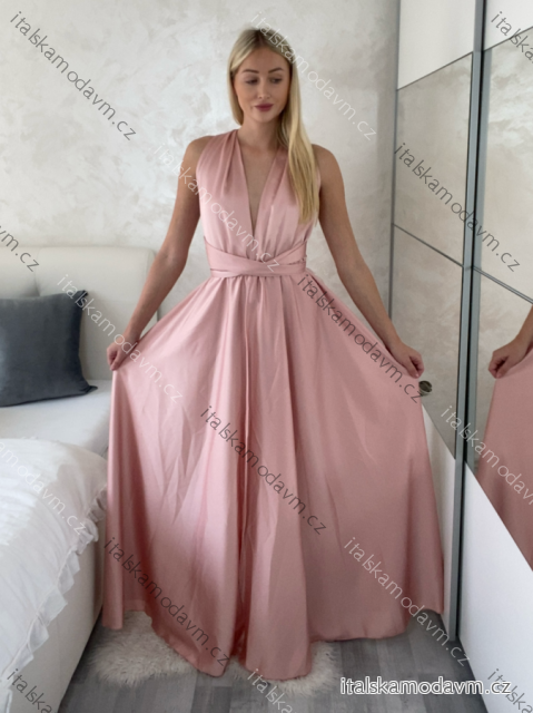 Šaty saténové variabilní dlouhé společenské bez rukávu dámské (S/M/L ONE SIZE) ITALSKÁ MÓDA IMPSH255338/DU
