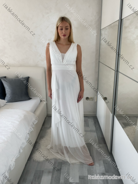 Šaty dlhé spoločenské trblietavé bez rukávov dámske (S/M/L ONE SIZE) TALIANSKA MÓDA IMPSH2520034/DR -   biela -   S/M/L