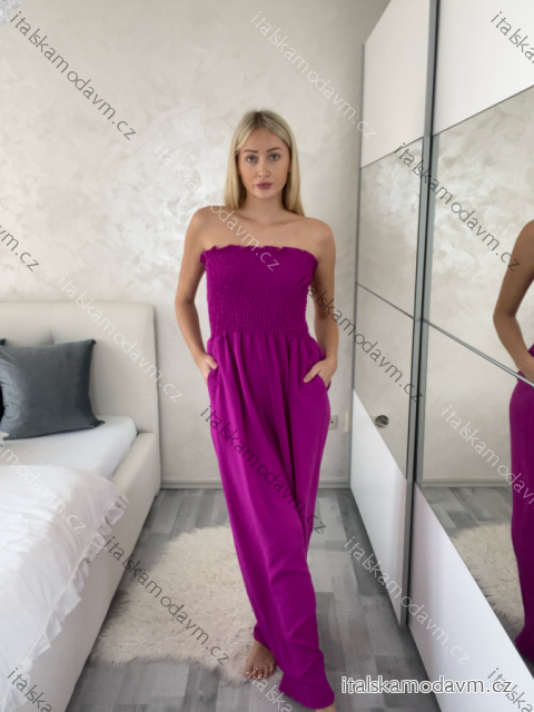 Overal dlhý elegantný žabičkovaný carmen bez rukávov dámsky (S/M/L ONE SIZE) TALIANSKA MÓDA IM425322/DUR