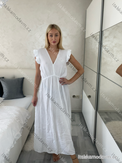 Šaty dlhé voľnočasové letný mušelín krátky rukáv dámske INGE (S/M/L ONE SIZE) TALIANSKA MÓDA IM425304