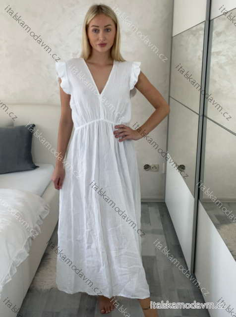 Šaty dlouhé volnočasové letní mušelín krátký rukáv dámské INGE (S/M/L ONE SIZE) ITALSKÁ MÓDA IM425304/DUR