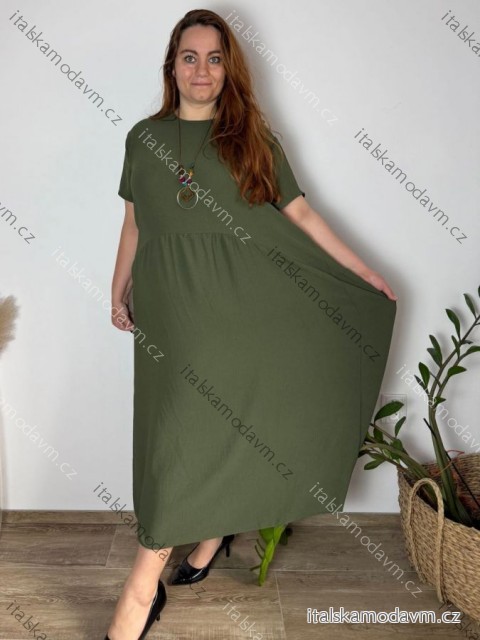 Šaty s príveskom dlhé krátky rukáv dámske nadrozmer (54/56/58 ONE SIZE) TALIANSKA MóDA IM424277/DR -   zelená khaki -   56/58
