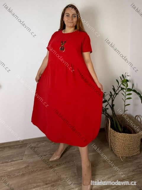 Šaty s přívěskem  dlouhé krátký rukáv dámské nadrozměr (54/56/58 ONE SIZE) ITALSKá MóDA IM424277/DUR červená 56/58