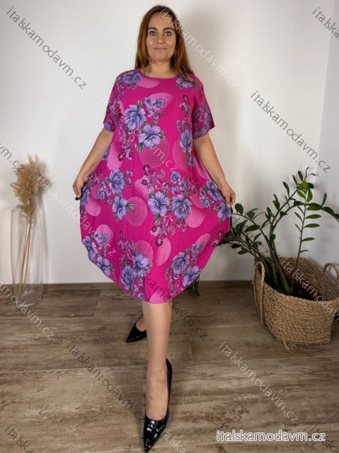 Šaty voľnočasové letné krátky rukáv dámske nadrozmer SILVIA (52/54/56 ONE SIZE) TALIANSKA MÓDA IM425264