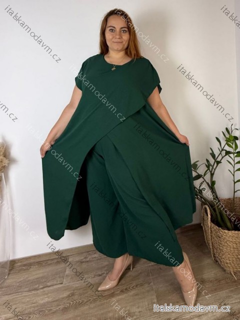 Komplet elegantní krátky rukáv dámske nadrozmer JASMINA (50/52/54 ONE SIZE) TALIANSKA MÓDA IM425311/DUR smaragdová 50/52/54