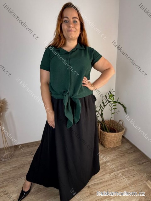 Košile s rukávkem dámská nadrozměr ANTONIE (46/48/50 ONE SIZE) ITALSKÁ MÓDA IM4251112/DU 46/48/50 tmavě smaragdová
