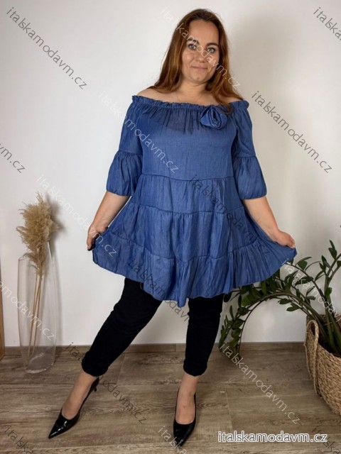 Šaty 3/4 rukáv dámske nadrozmer KATE (40/42/44 ONE SIZE) TALIANSKA MÓDA IMWQ241111/DUR  modrá džínsová