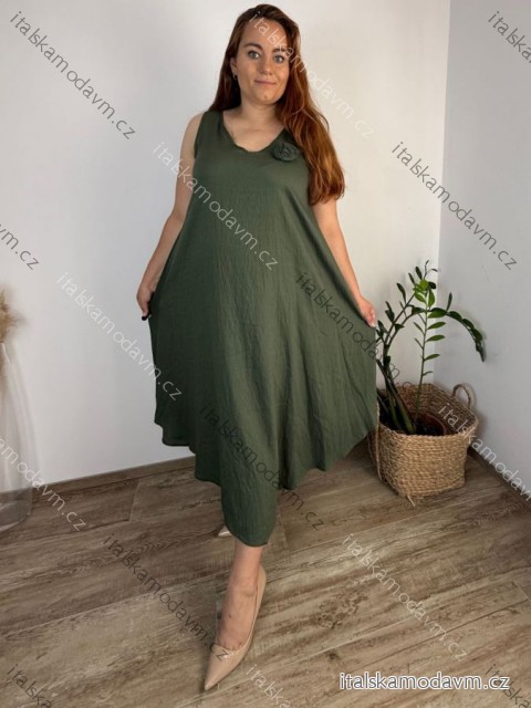 Šaty dlhé letné na ramienka dámske nadrozmer LOLA (42/44/46 ONE SIZE) TALIANSKA MÓDA IM4251113/DU  zelená