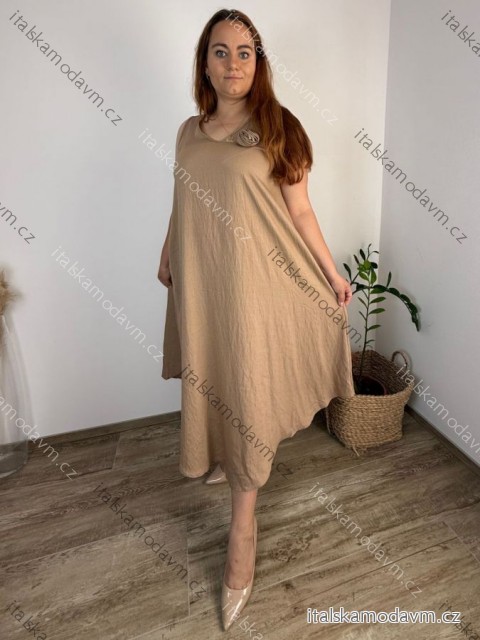 Šaty dlouhé letní na ramínka dámské nadrozměr LOLA (42/44/46 ONE SIZE) ITALSKÁ MÓDA IM4251113/DU 42/44/46 hnědá