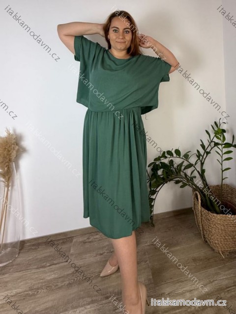 Šaty letné s príveskom krátky rukáv dámske nadrozmer NAILA (46/48/50 ONE SIZE) TALIANSKA MÓDA IM4251115/DU 48/50 zelená