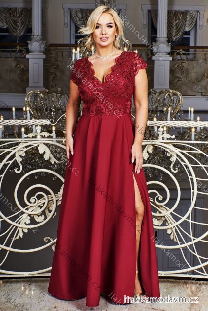 Šaty dlhé elegantné spoločenské krátky rukáv dámske nadrozmer (36-56) POLSKÁ MÓDA PMLBF23CRYSTAL1990/DR