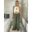 Nohavice dlhé letné dámske nadrozmer (S/M/L ONE SIZE) TALIANSKA MÓDA IMWGB25228/DUR zelená khaki S/M/L