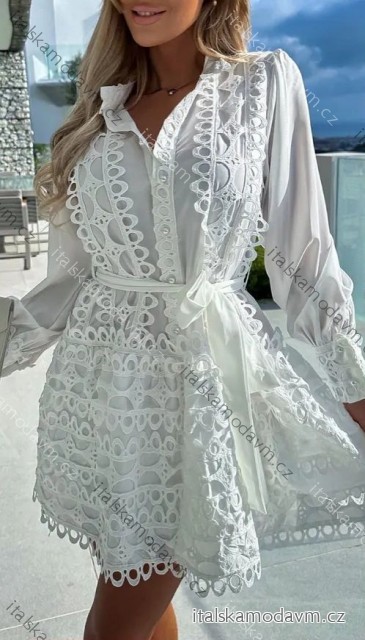 Šaty krátke letné krajkové dlhý rukáv dámske (S/M/L ONE SIZE) TALIANSKA MÓDA IMPOC256422