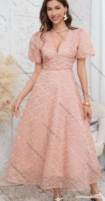 Šaty dlhé elegantný letný krátky rukáv dámske (S/M/L ONE SIZE) TALIANSKA MÓDA IMPOC256565