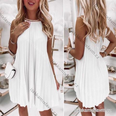 Šaty letné skladané bez rukávov dámske (S/M ONE SIZE) TALIANSKA MÓDA IMD24058/DR biela S/M/L