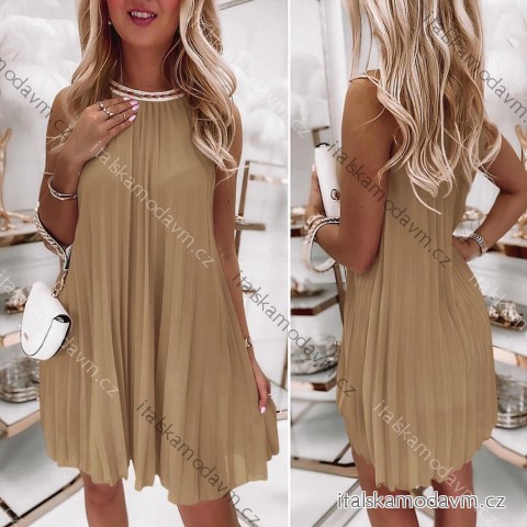 Šaty letní skládané bez rukávu dámské (S/M ONE SIZE) ITALSKÁ MÓDA IMD24058/DR hnědá S/M/L