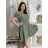 Šaty volnočasové letní mušelín krátký rukáv dámské (S/M/L ONE SIZE) ITALSKÁ MÓDA IM4250001/DUR -   zelená khaki -   S/M/L