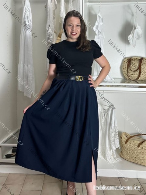 Sukně dlouhá s páskem dámská (S/M/L ONE SIZE) ITALSKÁ MÓDA IM425444/DU -   tmavo modrá -   S/M/L