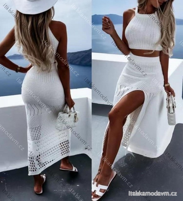 Souprava pletená sukně top na ramínka dámská (S/M ONE SIZE) ITALSKÁ MÓDA IMM23M8509