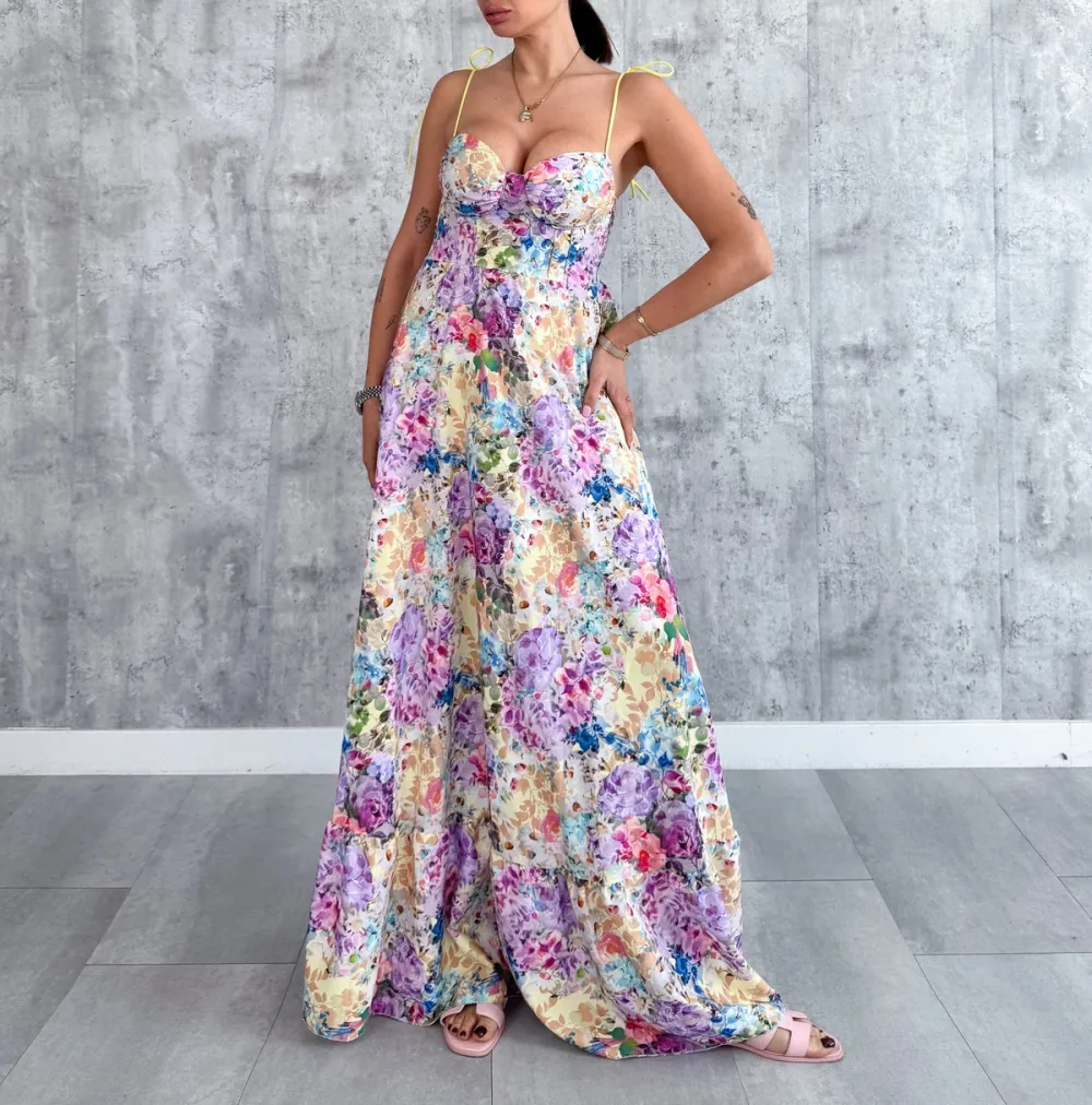 Šaty dlhé letné kvetované na ramienka dámske (S/M/L ONE SIZE) TALIANSKA MÓDA IMPMD2541487