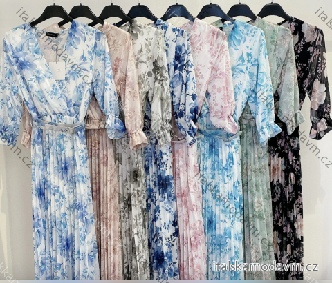 Šaty dlouhé letní elegantní skládané 3/4 dlouhý rukáv dámské (S/M/L ONE SIZE) ITALSKÁ MÓDA IMPMD252372