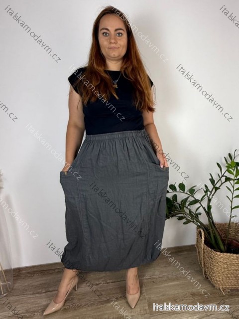 Sukňa ľanová dlhá dámska nadrozmer (42/44/46 ONE SIZE) TALIANSKA MóDA IMSM250002/DU - šedá tmavá - 44/46