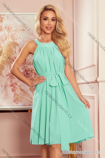 Šaty šifónové s vázáním dámské (S-2XL) POLSKÁ MÓDA NMC-350-5/DR -   zelená mintova -   XL