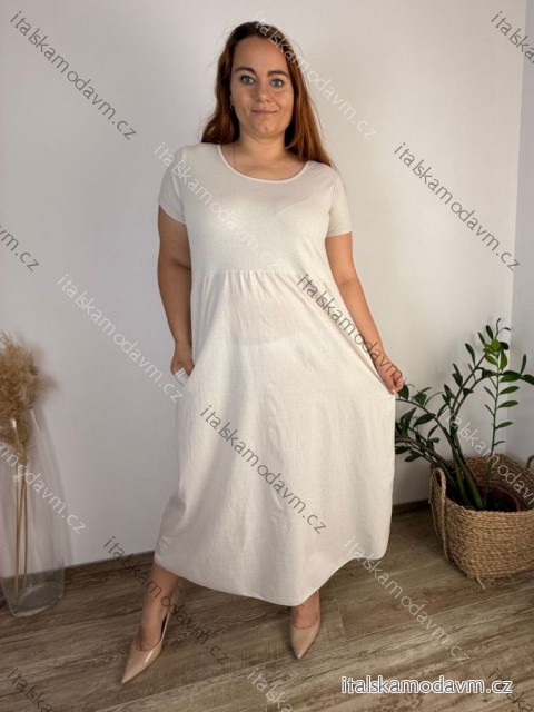 Šaty dlhé voľnočasové letné krátky rukáv dámske nadrozmer SUSANA (48/50/52 ONE SIZE) TALIANSKA MÓDA IMC25202/DU  béžová