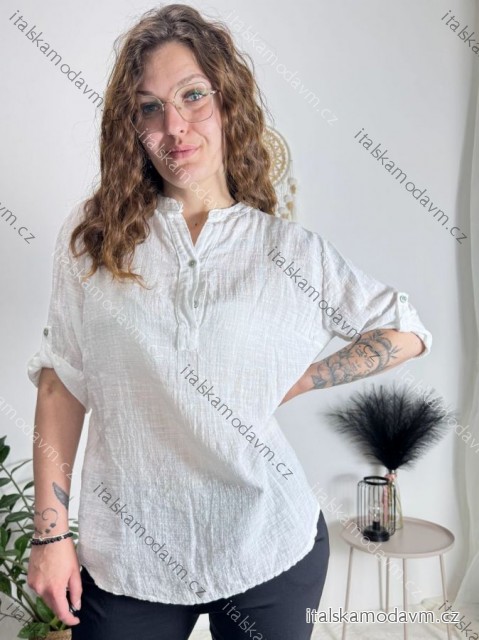 Tunika košilová bavlněná 3/4 dlouhý rukáv dámská (S/M/L ONE SIZE) ITALSKá MODA IM324111/DR