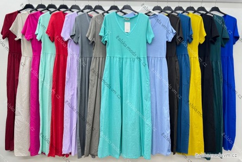 Šaty dlouhé volnočasové letní krátký rukáv dámské (S/M/L ONE SIZE) ITALSKÁ MÓDA IM425448