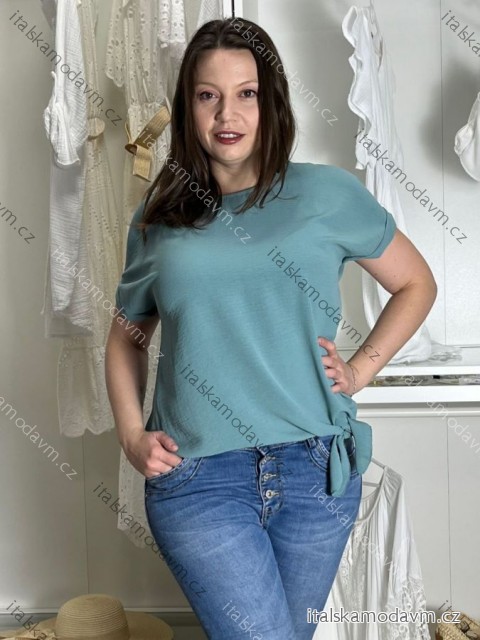 Tunika s přívěskem krátký rukáv dámská nadrozměr (L/XL/2XL ONE SIZE) ITALSKÁ MÓDA IMD23316/DUR mintová L/XL/XL