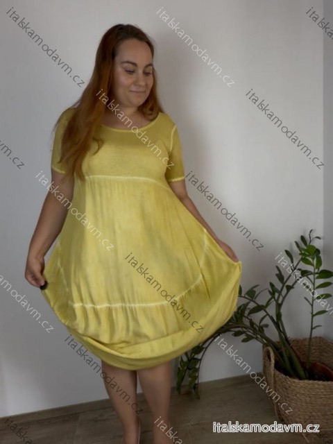 Šaty oválné letní volnočasové oversize krátký rukáv dámské (XL/2XL/3XL ONE SIZE) ITALSKÁ MÓDA IM422510/DUR -   žlutá -   2XL/3XL