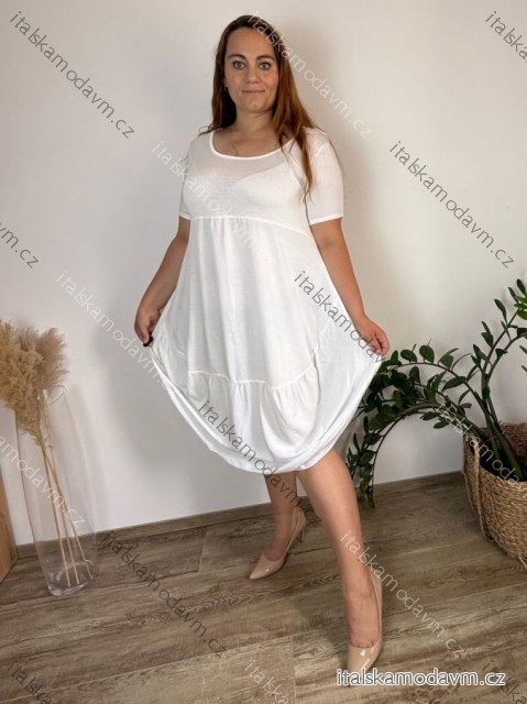 Šaty oválné letní volnočasové oversize krátký rukáv dámské MONZA (XL/2XL/3XL ONE SIZE) ITALSKÁ MÓDA IM422510/DUR bílá 2XL/3XL