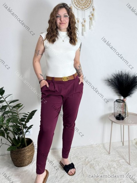 Kalhoty elegantní s páskem dámské (S/M/L ONE SIZE) ITALSKÁ MÓDA IMBM25015/DR