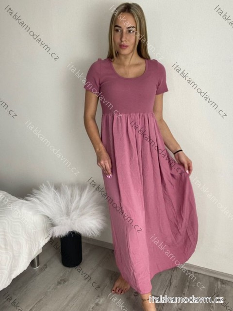 Šaty dlhé letné krátky rukáv dámske (S/M/L ONE SIZE) TALIANSKA MÓDA IM425MARIA-M/DU starorůžová S/M/L