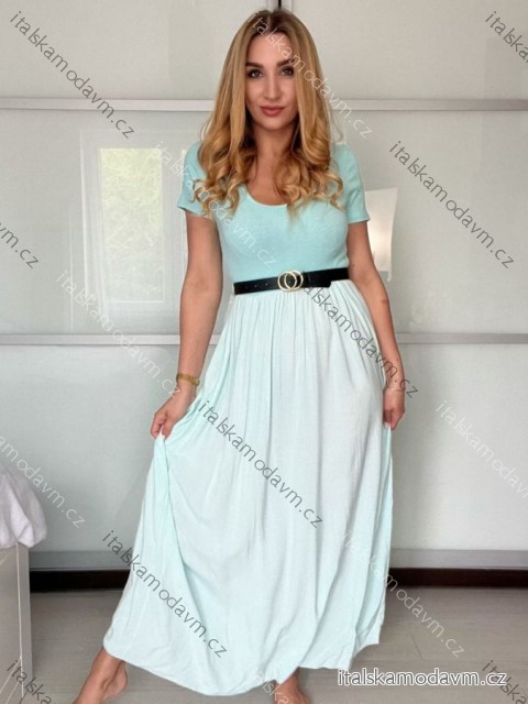 Šaty dlhé letné krátky rukáv dámske (S/M/L ONE SIZE) TALIANSKA MÓDA IM425MARIA-M/DU světle modrá S/M/L