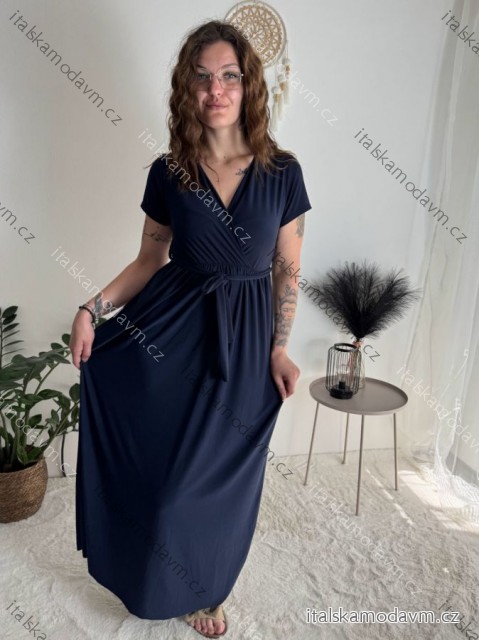Šaty dlouhé letní krátký rukáv dámské (S/M ONE SIZE) ITALSKá MóDA IM323111/DU