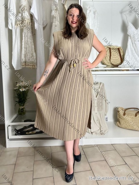Šaty dlhé elegantné letné bez rukávov dámske nadrozměr BLANCA (52/54/56 ONE SIZE) TALIANSKA MÓDA IMC25293/DUR béžová 52/54/56