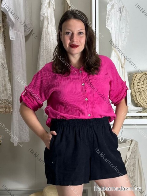 Košile mušelín dlouhý rukáv dámská nadrozměr HANNAH (44/46/48 ONE SIZE) ITALSKÁ MÓDA IMD25138/DU